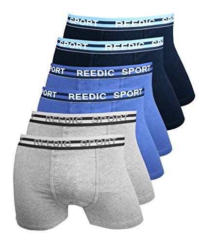 Reedic Herren Boxershorts Baumwolle 6er Pack, Größe XX-Large (2XL), Farbe je 2X dunkelblau, blau, grau von Reedic