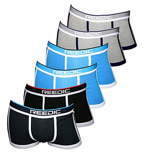 Reedic Herren Boxershorts Baumwolle 6er Pack zufälliger Farbmix, Größe XX-Large (2XL), Farbe je 2X grau, türkis, 1x schwarz, dunkelblau von Reedic