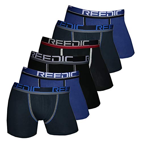 Reedic Herren Boxershorts Baumwolle im 6er Pack, Größe Medium (M), Farbe je 2X dunkelblau, blau, je 1x schwarz-rot, schwarz von Reedic