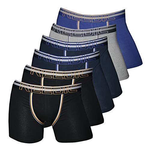 Reedic Herren Boxershorts Baumwolle im 6er Pack, Größe X-Large (XL), Farbe je 2X schwarz, dunkelblau, je 1x grau, blau von Reedic