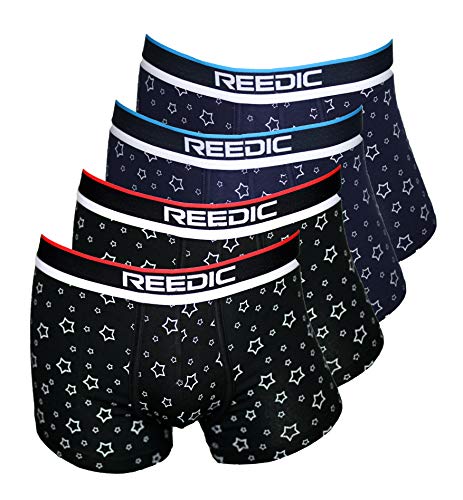 Reedic Herren Boxershorts Baumwolle mit Sternen-Motiv im 4er Pack, Größe XX-Large (2XL), Farbe je 2X schwarz, dunkelblau von Reedic