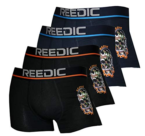 Reedic Herren Boxershorts Baumwolle mit Totenkopf-Motiv im 4er Pack, Größe Medium (M), Farbe je 2X schwarz, dunkelblau von Reedic