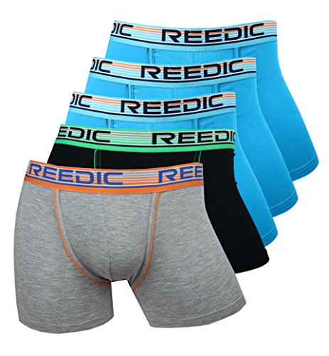 Reedic Herren Boxershorts Modal 5er Pack, Größe Medium (M), Farbe je 3X türkis, je 1x schwarz, grau von Reedic