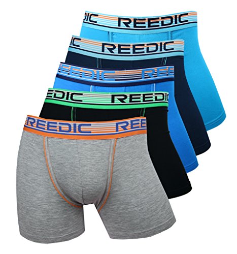 Reedic Herren Boxershorts Modal 5er Pack, Größe XX-Large (2XL), Farbe je 1x grau, schwarz, blau, dunkelblau, türkis von Reedic