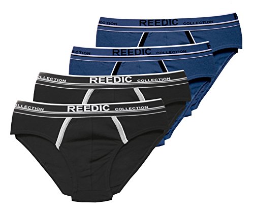 Reedic Herrenslip, Baumwolle, 4er Pack, Größe Medium (M), Farbe je 2X blau, schwarz von Reedic