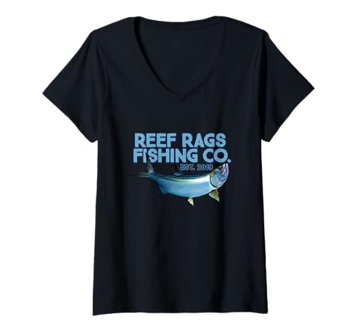 Damen Reef Rags Giant Tarpon Tiefsee Salzwasser Angeln T-Shirt mit V-Ausschnitt Damen Reef Rags Giant Tarpon Tiefsee Salzwasser Angeln T-Shirt mit V-Ausschnitt von Reef Rags Fishing Company