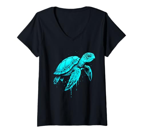 Damen Schildkröte Graffiti Street Art Illustration T-Shirt mit V-Ausschnitt Damen Schildkröte Graffiti Street Art Illustration T-Shirt mit V-Ausschnitt von Reef Street