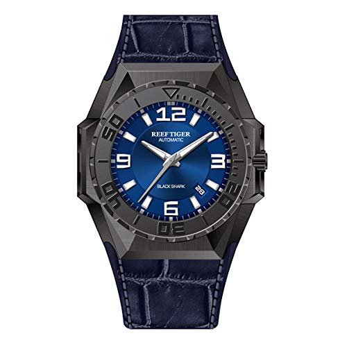 REEF TIGER Herren Uhr PVD analog Automatik mit Leder Armband RGA6903 (RGA6903-BLL) von REEF TIGER