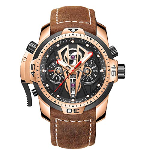 REEF TIGER Herren Sportuhr analog Automatik mit Leder Armband RGA3591 (RGA3591-PBGC) von REEF TIGER