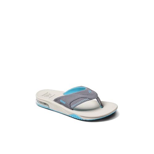 REEF Flip-Flops für Kinder, Fußgewölbeunterstützung, strapazierfähige Außensohle, wasserfreundlich, Grau/Aqua/Eiche, 5 Big Kid von Reef