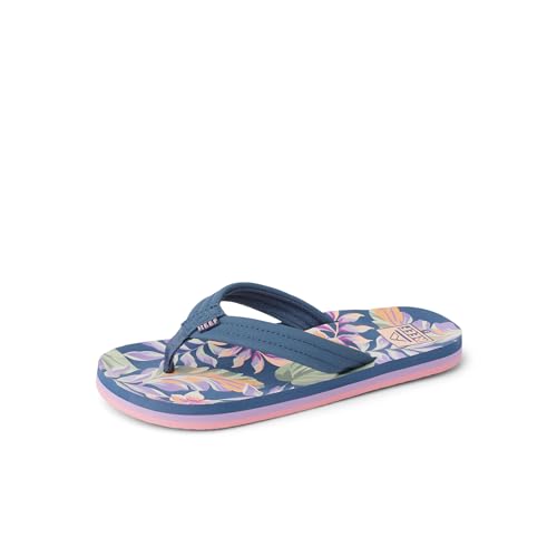 REEF Kids Ahi Unisex-Kinder-Flip-Flop, weiches gepolstertes Fußbett, wasserfreundlich, Indigo Tropical, 4 Big Kid von Reef
