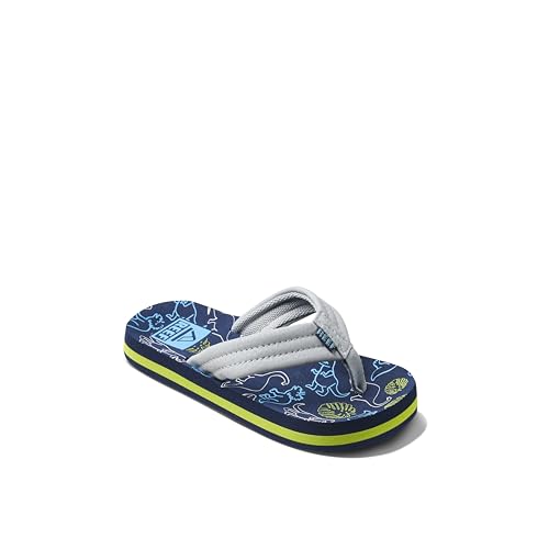 REEF Kids Ahi Unisex-Kinder-Flip-Flop, weiches gepolstertes Fußbett, wasserfreundlich, Marineblau/Grau Dino, 5 Big Kid von Reef