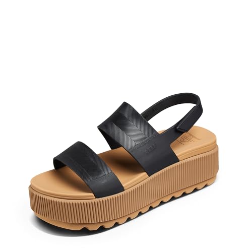 REEF Water Vista Higher Plateau-Sandale für Damen, wasserfreundlich, verstellbarer Riemen, Schwarz/Hellbraun, Größe 40 von Reef