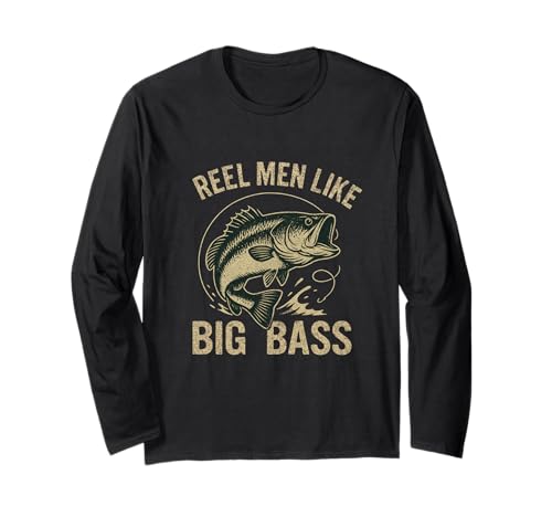 Reel Men Like Big Bass Lustiges Angelshirt Bass Angler Geschenk Langarmshirt von Reel Men Fishing Apparel and Gifts