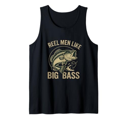 Reel Men Like Big Bass Lustiges Angelshirt Bass Angler Geschenk Tank Top von Reel Men Fishing Apparel and Gifts