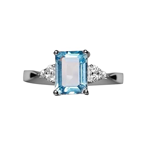 63 Mm Ringe Damen Ring 925 Sterling Silber Regenbogen Verlobung Ehering Ringe 3 Farben Ringe 1 Paar (Light Blue, 6) von Reepetty