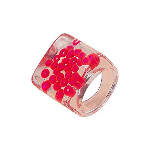 Damen-Damenring Edelstahl Kreative Ohrringe Transparent Pink Love Rice Bead Heart Ohrringe Candy Ring Valentinstagsgeschenk Ringe Silber Edelstahl (d-Red, One Size) von Reepetty