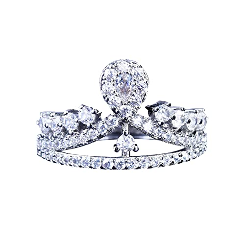 Damen Echtschmuck Ring Edelstahl Diamond Set Crown Ring für Frauen Modeschmuck beliebte Accessoires Ringe Kostüm (Silver #8, One Size) von Reepetty