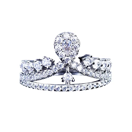 Damen Echtschmuck Ring Edelstahl Diamond Set Crown Ring für Frauen Modeschmuck beliebte Accessoires Ringe Zweifarbig (Silver-7, One Size) von Reepetty