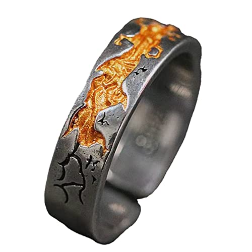 Damen Echtschmuck Ring Edelstahl Einfacher und gleichgültiger Stil, männlicher Thai-Silberring, altes Paar, Mode-Persönlichkeit, Retro-Goldöffnung, kann den Ring anpassen Ringe (Khaki-g, One Size) von Reepetty