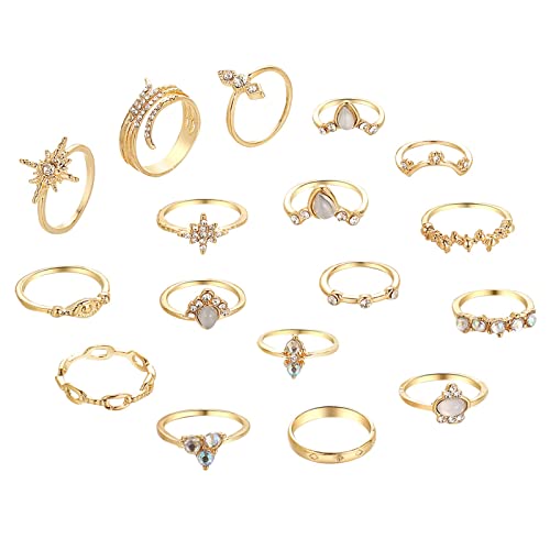 Damen Echtschmuck Ring Ringset 17 Woolly Idea Set Sechszackiger Sternring für Damen und Mädchen Ringe Hundehalsband (Gold-D, One Size) von Reepetty