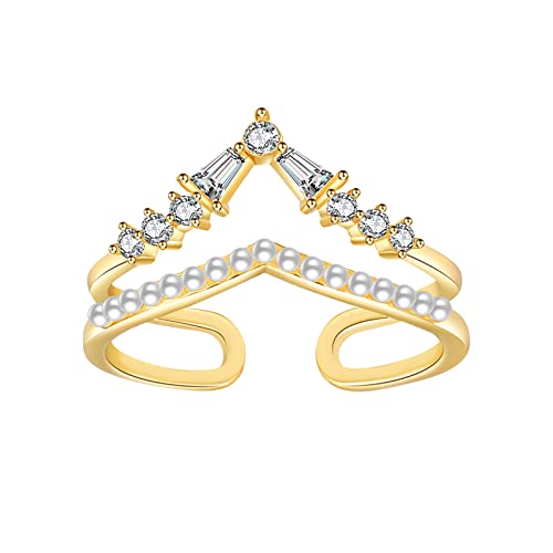 Damen Echtschmuck Ring Verstellbarer Ring mit Diamanten für Damenmodeschmuck Beliebte Accessoires Ringe Gravur Silber (5-Gold, One Size) von Reepetty