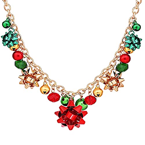 Damen Edelstahl Ohrringe Damen Weihnachtskette Blumen Bunte Glöckchen Halskette Bunte Kette Ohrringe Weihnachtsschmuck Schmuckbüste Halskette (Gold, One Size) von Reepetty