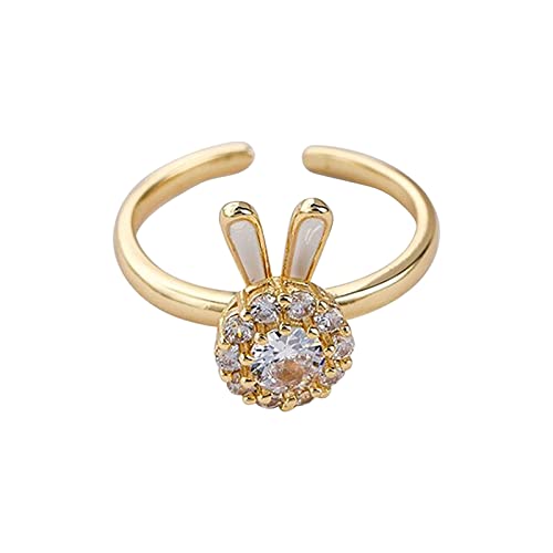 Damen Ring Vintage Kaninchen-Ring-weiblicher Netter drehbarer Finger-Ring-Damen-niedlicher Ring-Kaninchen, der -Ring dreht Stapelturm Ringe Holz (e-Gold, One Size) von Reepetty