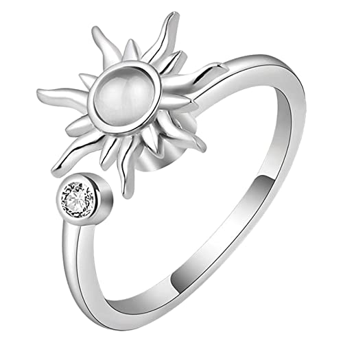 Damen Ringe Modeschmuck Breit Sexy Vorübergehendes Warntelefon Weißer Mikro-Silberstein Einfaches kleines offenes Mund-Legierungs-Sonnenwarn-Finger-Geschenk Ringe Basteln Metall Klein (B, One Size) von Reepetty