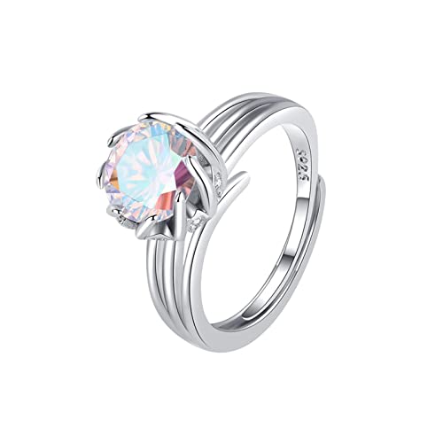 Damen Ringe mit Zirkonia Runde Prinzessin Tasche Farbe Synthetischer Zirkon Voller Persönlichkeit Ring Weibliche Lebende Mund Anpassung Schmuck Flip Rings (e-Silver, One Size) von Reepetty