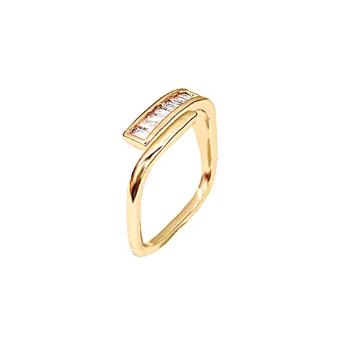 Damen Ringe mit Zirkonia Zirkon Ring Weiblich Vielseitig Temperament Quadratische Öffnung Zeigefinger Ring Kalter Wind Schmuck Valentinstagsgeschenk Ringers Pellets (Gold-a, One Size) von Reepetty