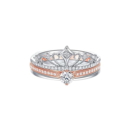 Damenring Herz 2-teiliges Set abnehmbare Modeschmuck Ringe Diamanten Ringe Set Frauen Schmuck für Geschenk Damen Ringe Edelstahl (Silver-6, One Size) von Reepetty