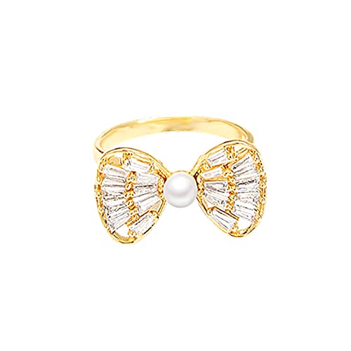 Damenring Perlenring Weibliches Design Einstellbare Öffnung Zeigefinger Ring Mode Persönlichkeit Ring Der Ringe Kette Herren (Gold-E, One Size) von Reepetty