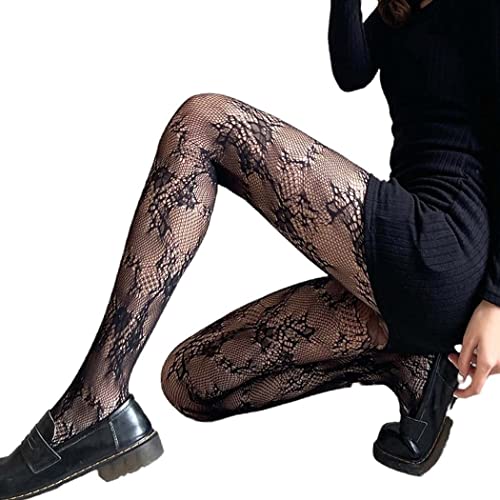 Dessous Strapse Set Mit Strümpfe Strumpfhosen Höschen) Größe Strumpfhosen Damenstrümpfe Kostenloser Druck (ohne Seggings Muster Netzstrumpfhose mit Blumenband Stützstrümpfe (A-Black, One Size) von Reepetty