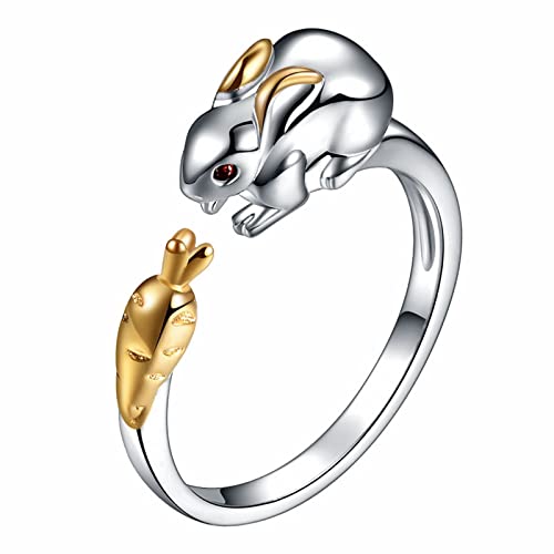 Hasenring, weibliches Maskottchen, Geschenke für Freunde, Ringe, EIN Geschenk für Mutter und Tochter Damen Ring (Silver-1, One Size) von Reepetty