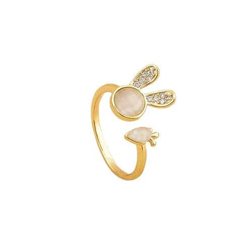 Herz Ringe Frauen Netter Kaninchen-Karotten-Ring für Frauen-Kaninchen-Opal-Einstellbarer offener Ring Persönlichkeit Trendy Modeschmuck Ringe Basteln Silber (Yellow-G, One Size) von Reepetty