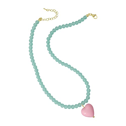 Perlen Anhänger Blau Rosa Herz Anhänger Halskette Fee Kragen Kette Anhänger Schmuck für Frauen Mädchen Ketten Mit Anhängern (Pink-F, One Size) von Reepetty