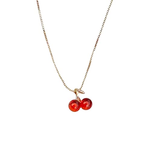 Perlen Anhänger Rote Kirschhalskette weiblich Exquisite Anhänger Schmuck Goldketten für Frauen Ketten Mit Anhängern (Red-C, One Size) von Reepetty