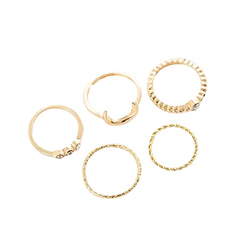 Reepetty 5 Teile/Satz Kristall Mond Stern Gold Anfangsringe Set Weiblichen Edelstein Ring Schmuck Ring Edelstahl Damen Ringe (e-Gold, One Size) von Reepetty