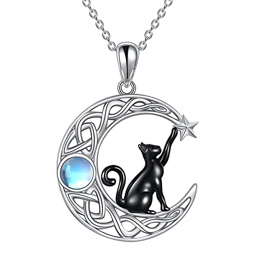 Reepetty Anhänger Beschriftbar Sterling Silber Mond Katze Halskette für Frauen Mädchen Geburtstag Katze Schmuck Geschenke Ketten Unendlich Zeichen (B-Silver, One Size) von Reepetty