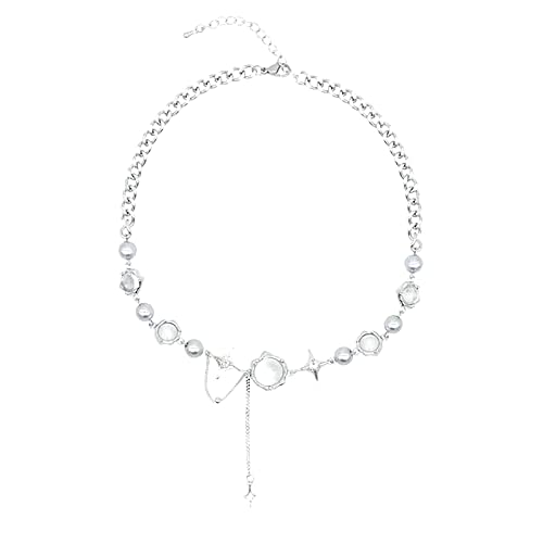 Reepetty Doppelring Halskette Zooying Edlen Schmuck Vintage Frauen Mädchen Personalisierte Zirkon Quaste Anhänger Halskette Gummi Für Ketten Basteln (3-Silver, One Size) von Reepetty