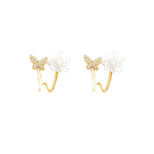 Reepetty Edelstahl Ohrringe Damen Schmetterlings-Blumen-Ohrringe für Teenager-Mädchen Minimalistische Piercing-Ohrstecker Trendige Ohrringe Doppelseitige Ohrringe Für (Gold-8, One Size) von Reepetty