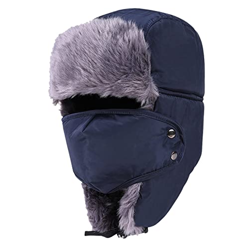 Reepetty Fellmütze Mit Ohren Und Halsschutz warm Feste reiten Winter Verdickung Erwachsene Outdoor-Hut Windfeste Hüte Kinder Mütze (Navy-b, One Size) von Reepetty