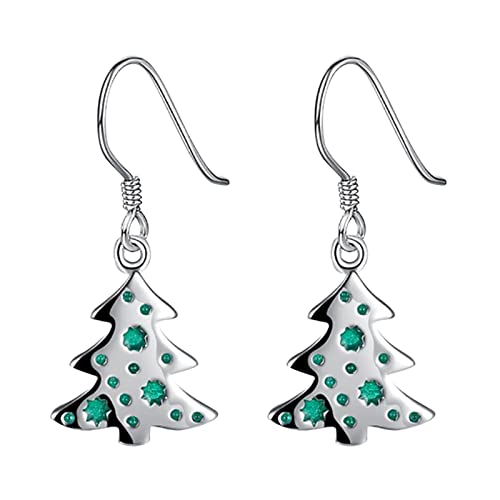 Reepetty Ohrringe Stern Ohrhänger Weihnachtsbaum-Ohrringe Kreative Feiertags-Party-Ohrringe Schmuck-Ohrringe Frauen Silber Echt Smaragd Ohrringe (Green, One Size) von Reepetty