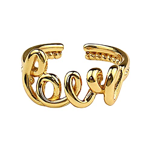 Reepetty Ring für Damen Multi Design Unregelmäßige Öffnung Liebesbrief Schwanz Ring Goldperlen Open Zeigefinger Ring Silber Ringe Eheringe (5-Gold, One Size) von Reepetty