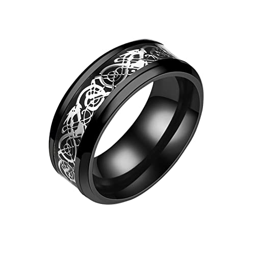 Reepetty Ringe Männer Eisernes Kreuz Edelstahl-Drachenring Stahl mit silbernem goldenem Drachenring Titanringe D Ringe (Black, 10) von Reepetty