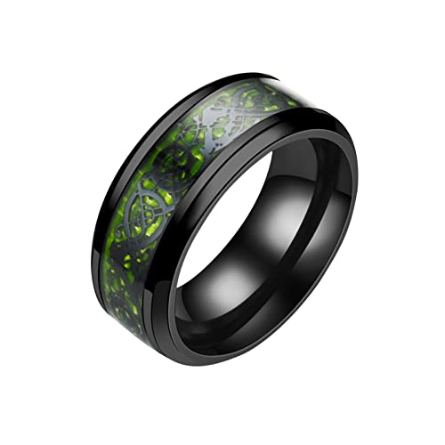 Reepetty Ringe Männer Eisernes Kreuz Edelstahl-Drachenring Stahl mit silbernem goldenem Drachenring Titanringe D Ringe (Green, 10) von Reepetty