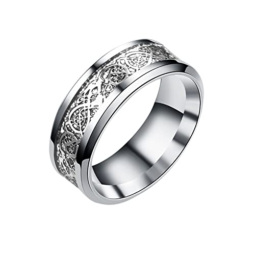 Reepetty Ringe Männer Eisernes Kreuz Edelstahl-Drachenring Stahl mit silbernem goldenem Drachenring Titanringe D Ringe (Silver, 10) von Reepetty