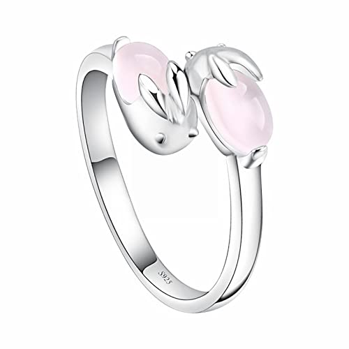 Reepetty Rosa Kristallstein-Kaninchen-offener Ring-Schmucksache-Mädchens niedlicher rosa Kaninchen-Ring Herz Ringe Frauen (Pink-G, One Size) von Reepetty