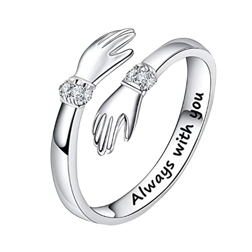 Reepetty Silberne Umarmungsringe, die Immer bei Ihnen sind, Verstellbarer Umarmungsring für Paare, die Buchstaben-Strassring umarmen Ring für Damen (h-Silver, One Size) von Reepetty